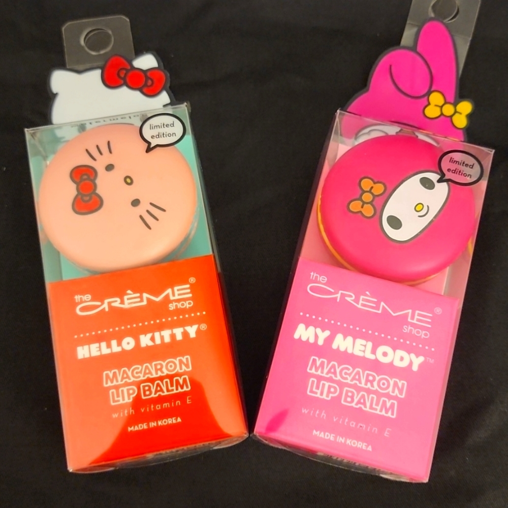 BNIB The Creme Shop x Hello Kitty & My Melody Macaron Lip Balm - Set